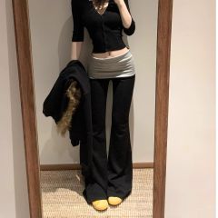 美式辣妹低腰微喇叭休閒褲女春季顯瘦瑜伽褲運動長褲
