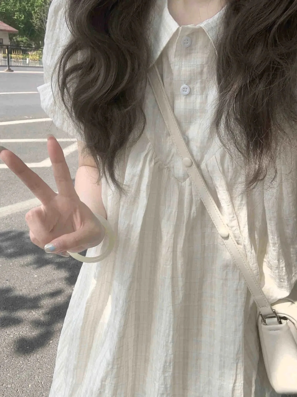 French sweet doll collar plaid dress for women in summer small age-reducing loose puff sleeves over-knee long skirt
