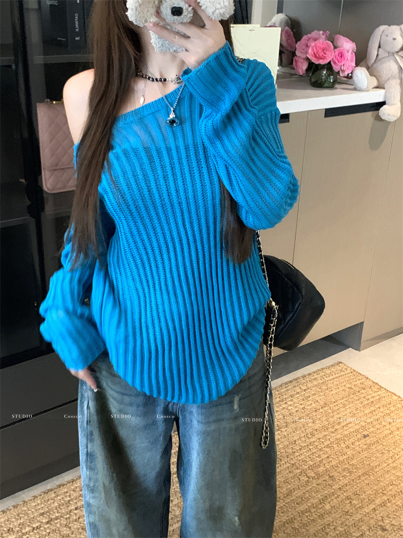 Real photo of three-color paper piece, small perspective lazy sweater loose slim hollow top for women