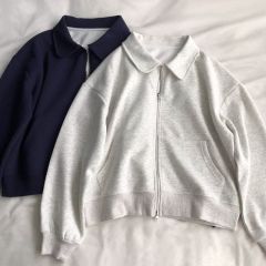 ~Imitation Cotton Composite Milk Fiber Polo Collar Double Zipper Sweatshirt Jacket for Women Spring and Autumn New Trend Korean Style