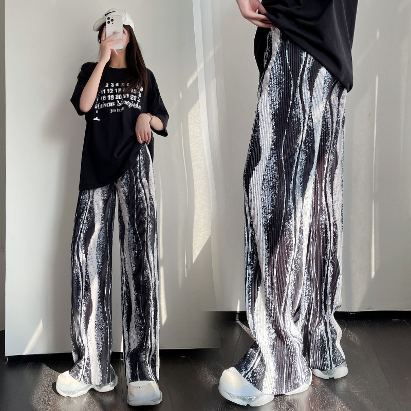 Korean foreign trade Korean version large-size women's water rippled pleated wide-leg pants for women loose and versatile slim straight trousers