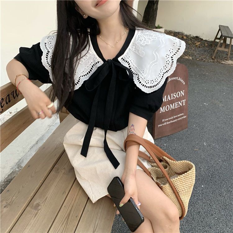 娃娃領泡泡袖襯衫女裝夏季2025新款設計感小眾甜美少女感上衣