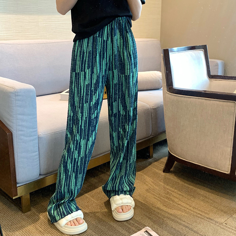 Korean foreign trade large size women's suit tie-dye wide-leg pants for women's pleated style new striped street-explosive straight pants