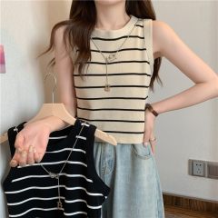 短款上衣條紋冰絲針織小吊帶背心女夏季春秋內搭打底衫設計感