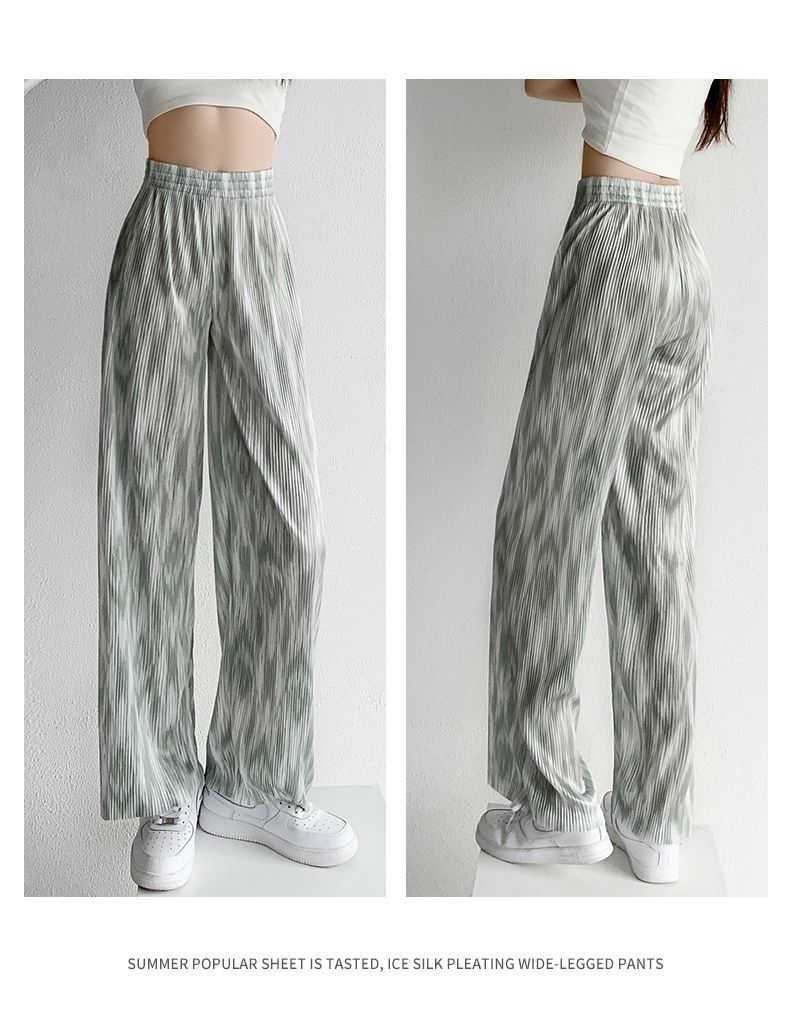 Large size women's tie-dye casual pants for women for summer thin loose high waist straight wide-leg draped floor trousers