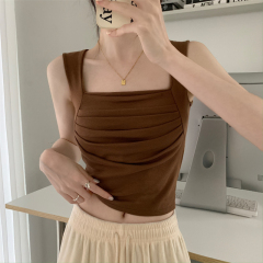 Square collar pleated base vest for women in summer Korean version 2025 new slim fit and sweet and spicy style inside and outside top