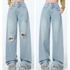 美式闊腿牛仔褲女春季2025新款梨形身材顯瘦百搭寬鬆垂感拖地褲子