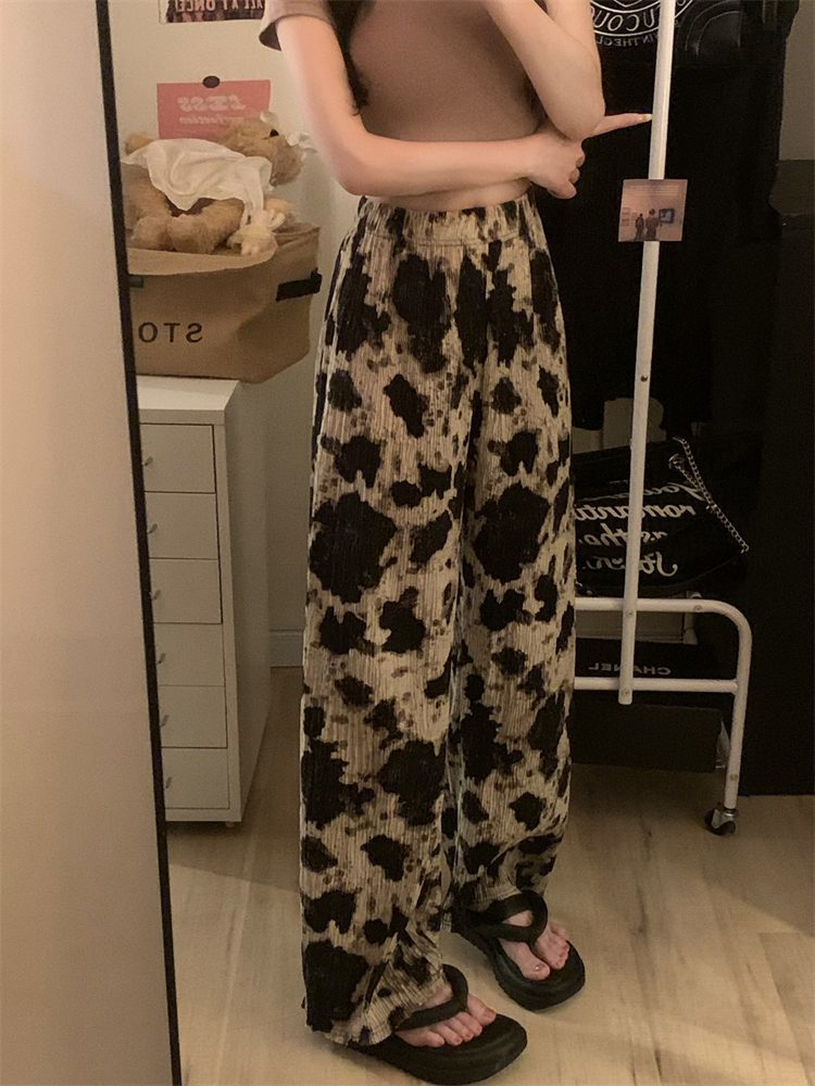 Foreign trade large-size women's clothing texture wrinkled ink painting wide-leg pants for women in autumn thin loose draped casual pants