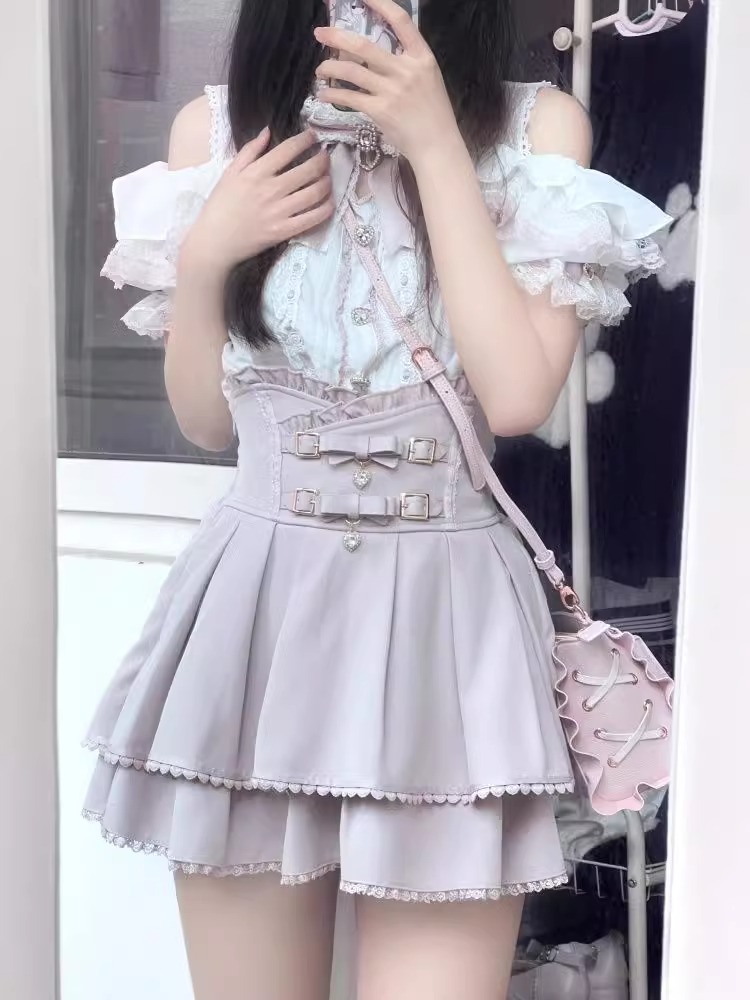 Korean college style jk uniform cute girl age-reducing pink striped top vest puffy skirt suit skirt women