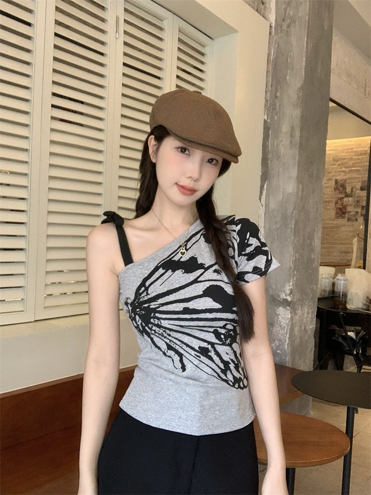 Modal fabric 260g off-shoulder suspender T-shirt hot girl top