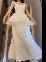 2025 summer Korean age-reducing lace sleeveless suspender dress top high waist skirt