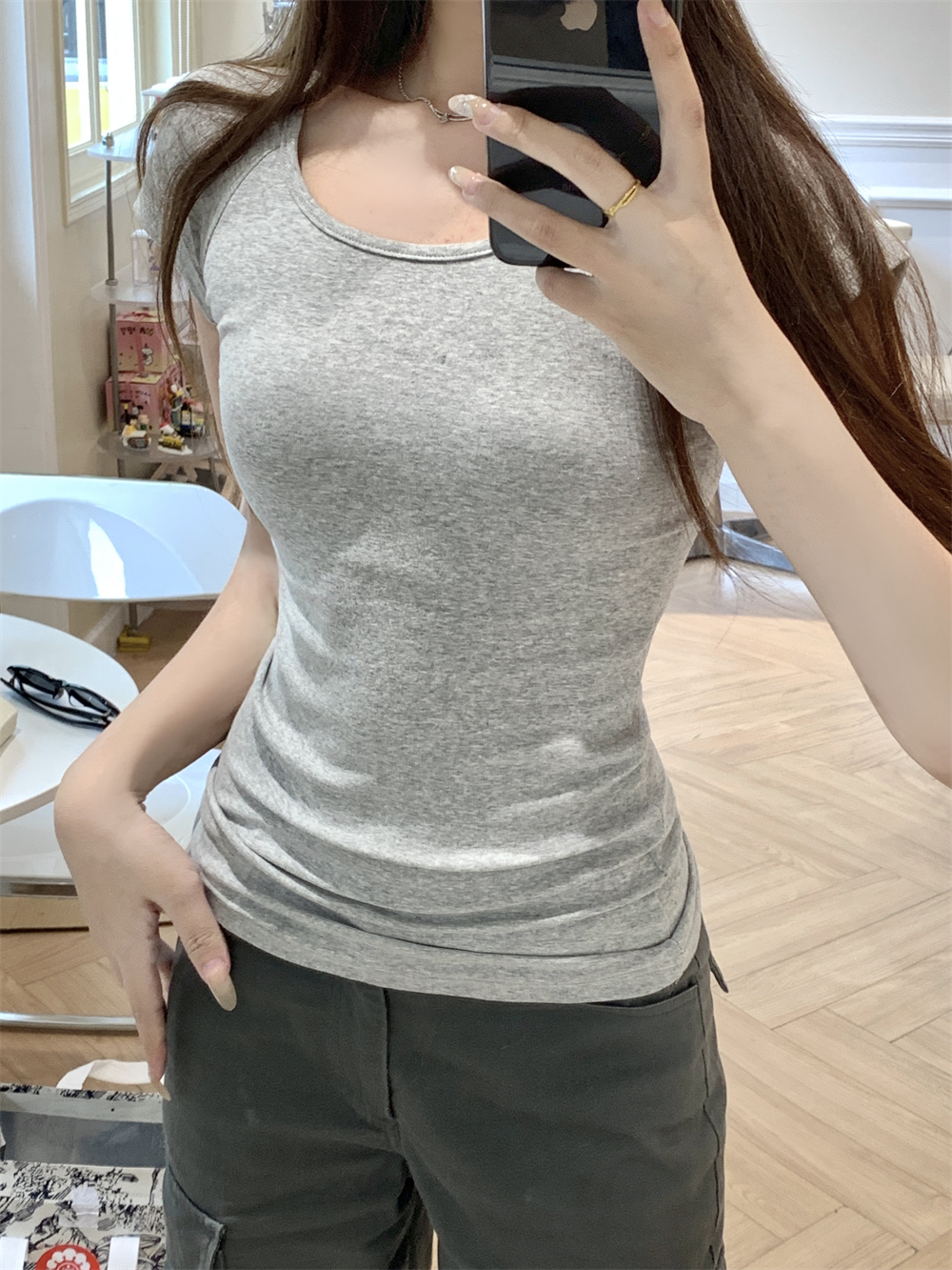 Real shot 40 pure cotton 210g 92 cotton/8 spandex short-sleeved T-shirt for women