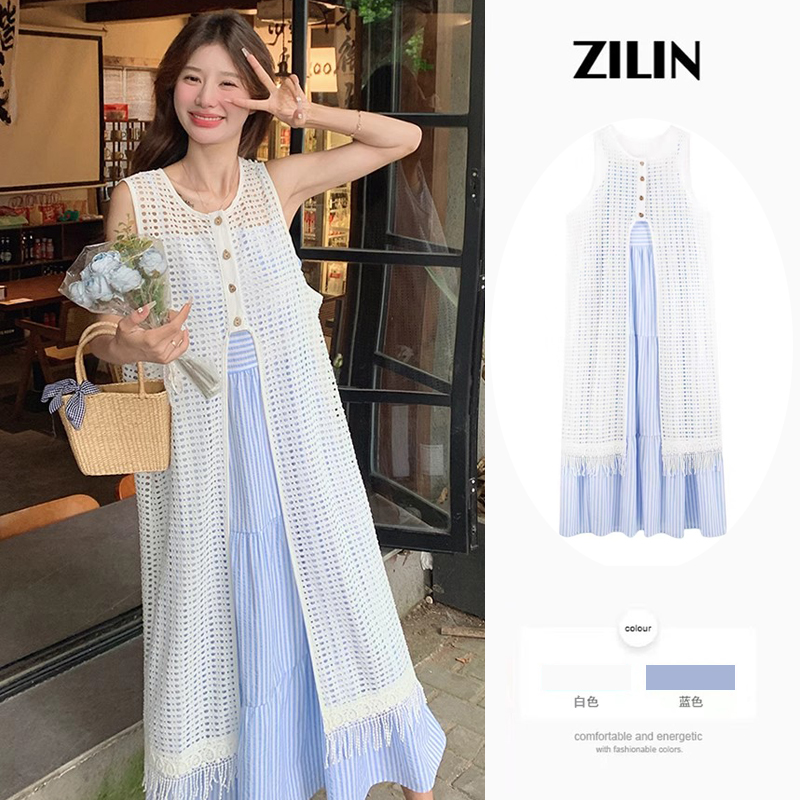 French sweet little fresh hollow long lace blouse for women in summer new design niche exterior blouse