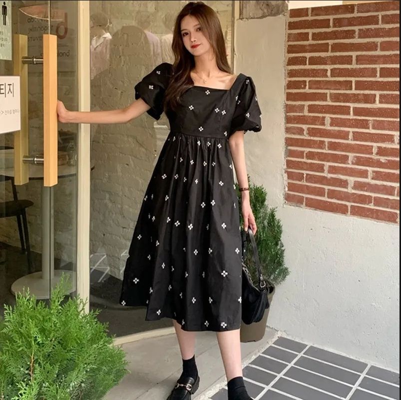 French retro slim long skirt fat girl super fairy dress Zang meat temperament black skirt large size trendy