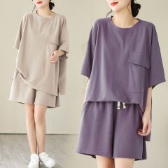 Larger size women's new 2025 summer casual fashion short-sleeved short shorts set loose two-piece set