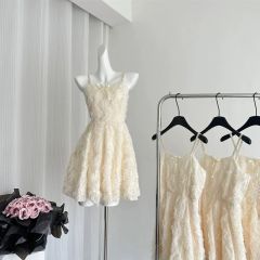 Tassel feather dress for women's summer new sweet high waist slim seaside vacation temperament super fairy suspender skirt