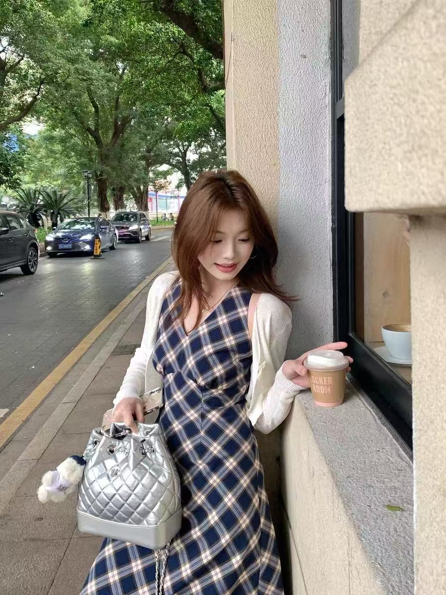切糕自製小個子春夏氣質裙子女獨特漂亮吊帶裙復古格子背心連衣裙