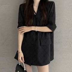 夏季外穿西裝領防曬襯衫女氣質名媛吊帶上衣中長外套寬鬆百搭