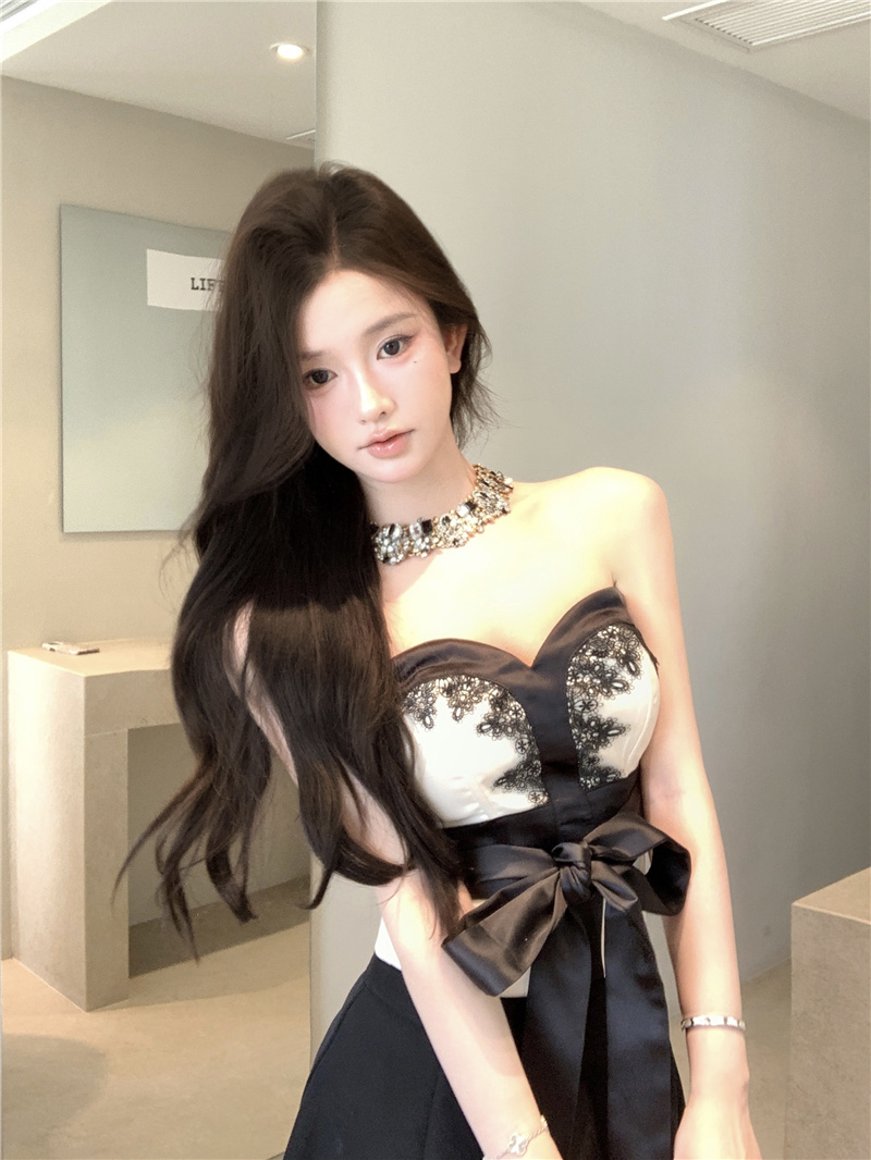 實拍~ 韓系高級感穿搭套裝女2025春季抹胸上衣半身長裙兩件套