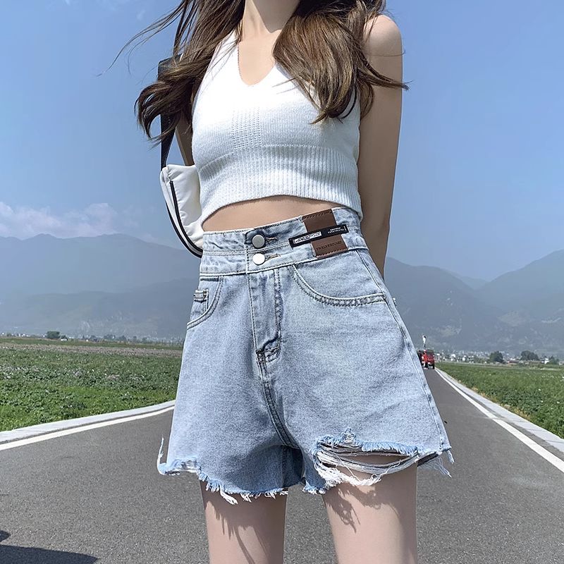High-waisted denim shorts for women in summer 2025 new loose wide-leg slimming A-line hot girl ultra shorts