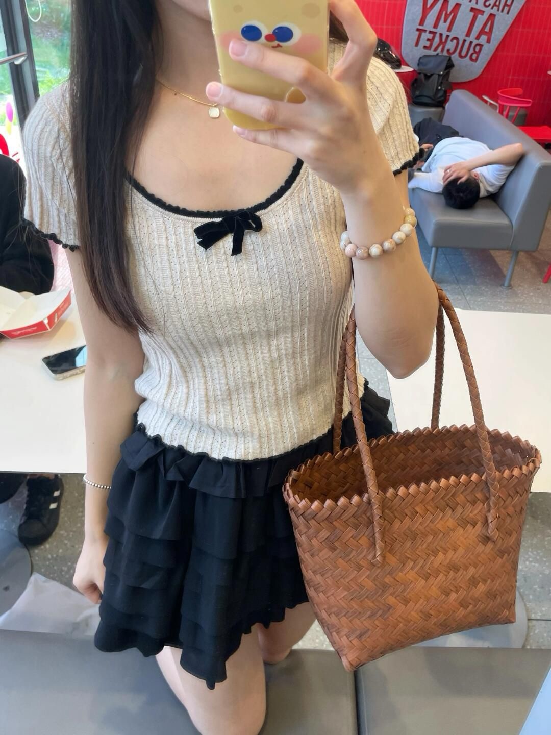 American style front shoulder contrast lace bow icing silk knitted short-sleeved T-shirt for women in summer tight hot girls short top