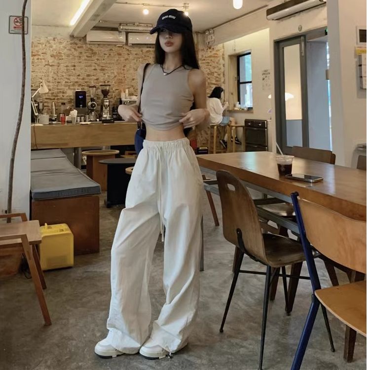 2025小矮個子美式寬鬆工裝休閒褲女夏季高腰直筒闊腿速干褲xs顯高