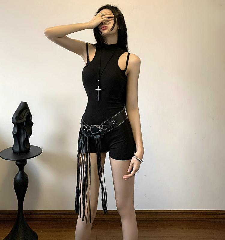 實拍#2025夏款黑色性感修身古早千禧辣妹背心連體衣女連體褲子女
