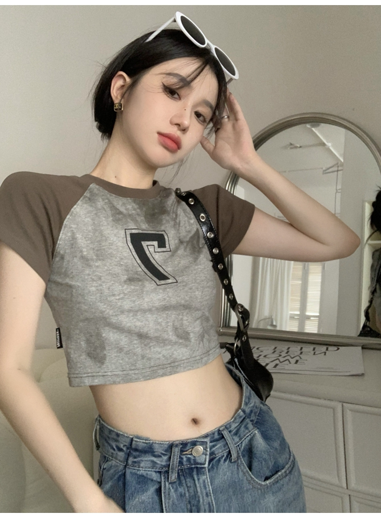 Official photo 6535 cotton pull-up, Hong Kong style Korean short T-shirt for women, spring new American retro