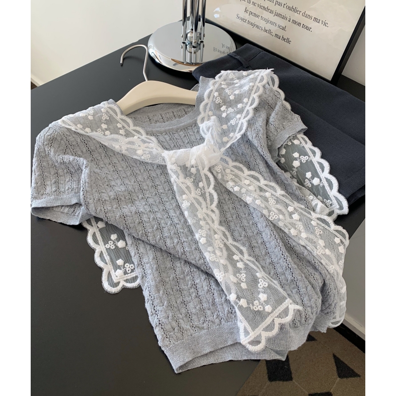 Super beautiful lace shawl ice silk sweater in summer thin Korean style two-piece suit dress fashionable slim T-shirt