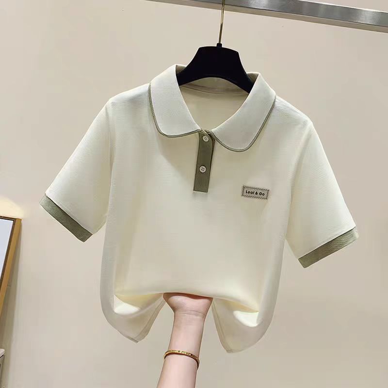 ~棉珠地200克#韓碼寬鬆學院polo衫短袖t恤女新款百搭半袖