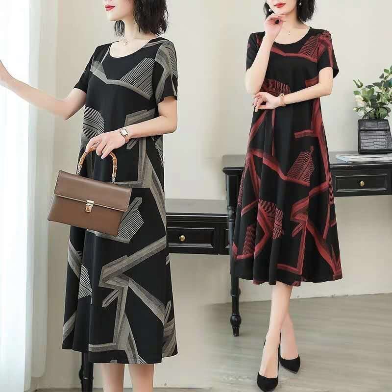 Large size dress 2025 summer new product fat mm loose slim mid-length age-reducing casual and fashionable large size skirt
