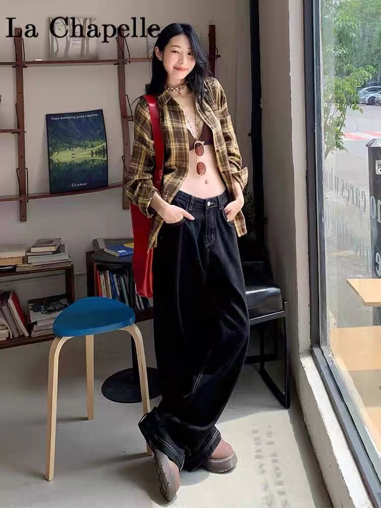 原版設計感小眾長袖春夏款復古格子襯衫外套寬鬆休閒上衣潮女