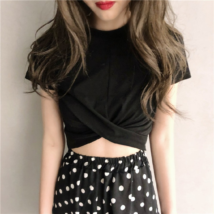 Foreign trade original short-sleeved T-shirt for women in summer Korean new loose student solid color short slim body