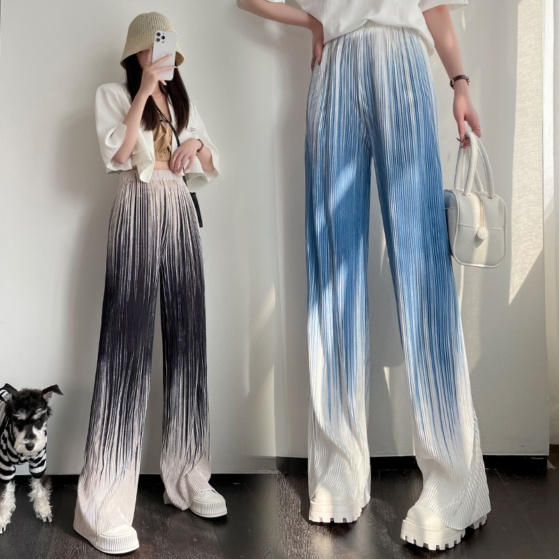 Large size women's gradient color wide-leg pants for women's pleated style new high-waisted slim straight-leg pants draped casual pants