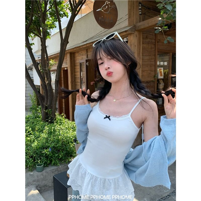 Pure desire to add points cake skirt hem suspender vest splicing small butt curtain layered top for women