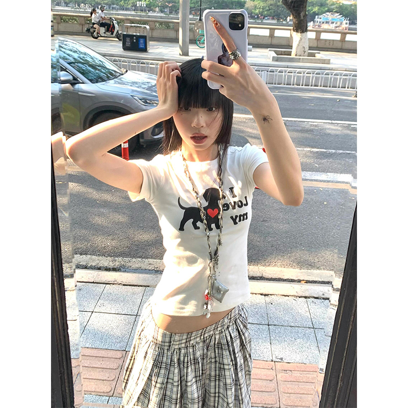 High-quality pure cotton 210g 40 pieces Odale 92 cotton 8 spandex printed hot girl slim short-sleeved T-shirt for women
