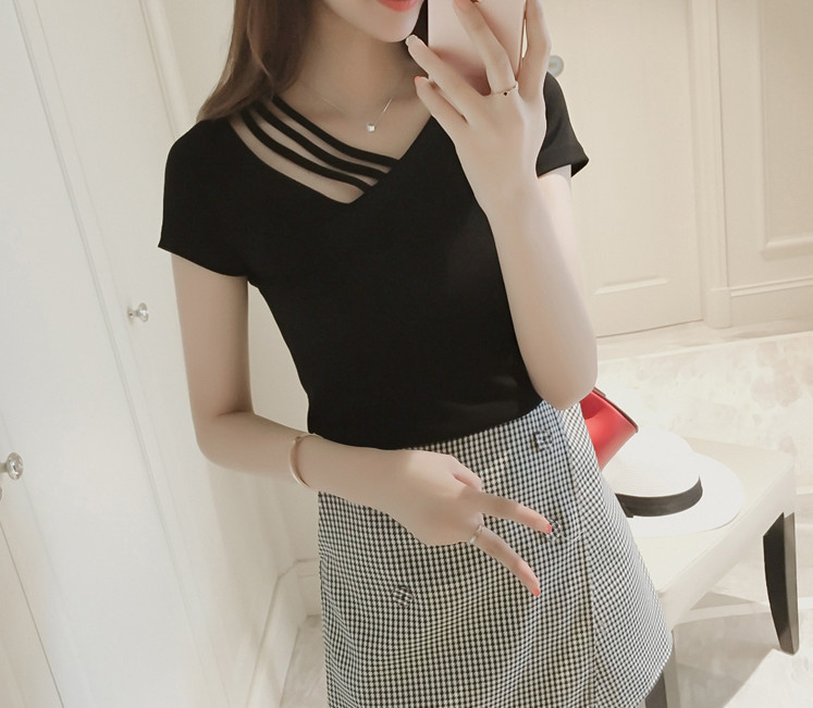 Foreign trade original new summer Korean women's ins student V-neck slim body
