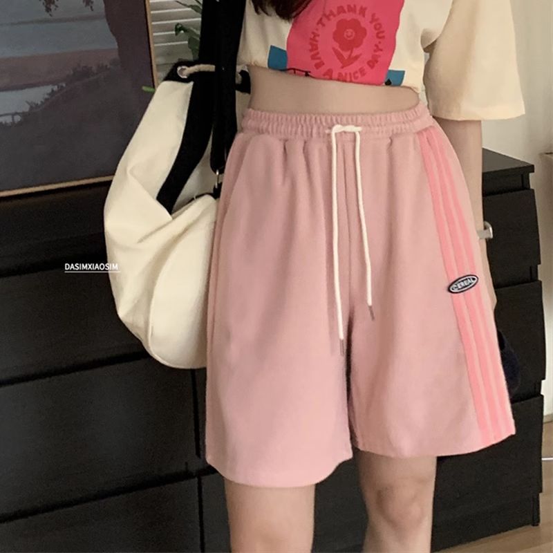 粉色運動短褲女夏新款寬鬆顯瘦百搭設計感小眾五分褲子