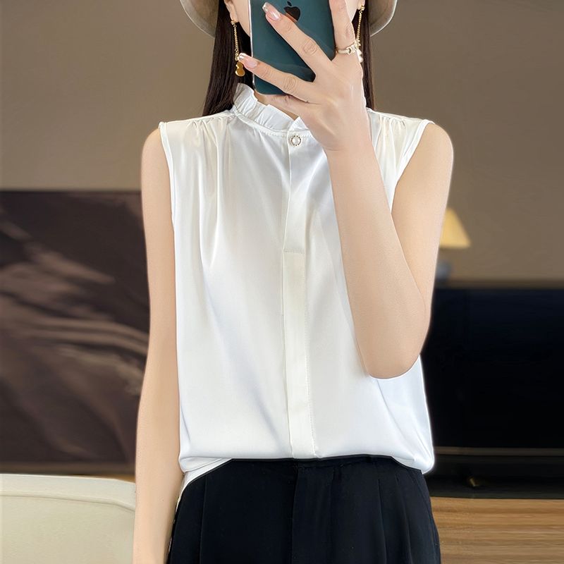 Shirt French lace sleeveless top temperament professional suit versatile and fashionable vest base acetate satin