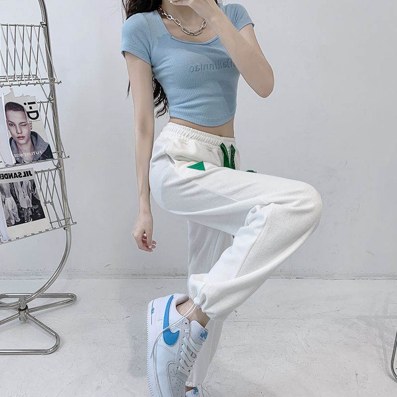 Hip-hop style women's summer new style women's navel-exposed short sleeves tight waist niche versatile t-shirt tops ins