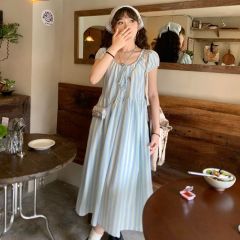 French temperament, waist-hugging, slightly fat and slim striped dress for women, spring 2025 new light luxury high-end long skirt