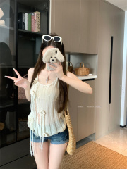 Real shot, irregular design sense hollow handmade flower suspender vest female hottie top summer