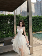 實拍   新款輕奢重工高級生日小禮裙公主網紗性感吊帶連衣裙
