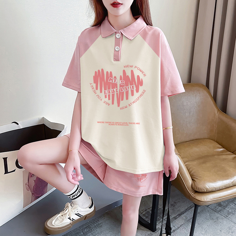 New pure cotton 32-count double yarn 320g 2025 summer sports short-sleeved T-shirt and shorts set for women, two-piece set