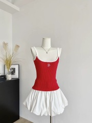 美式拼接刺繡針織吊帶背心女辣妹修身顯瘦內穿遮肚打底衣2025夏款