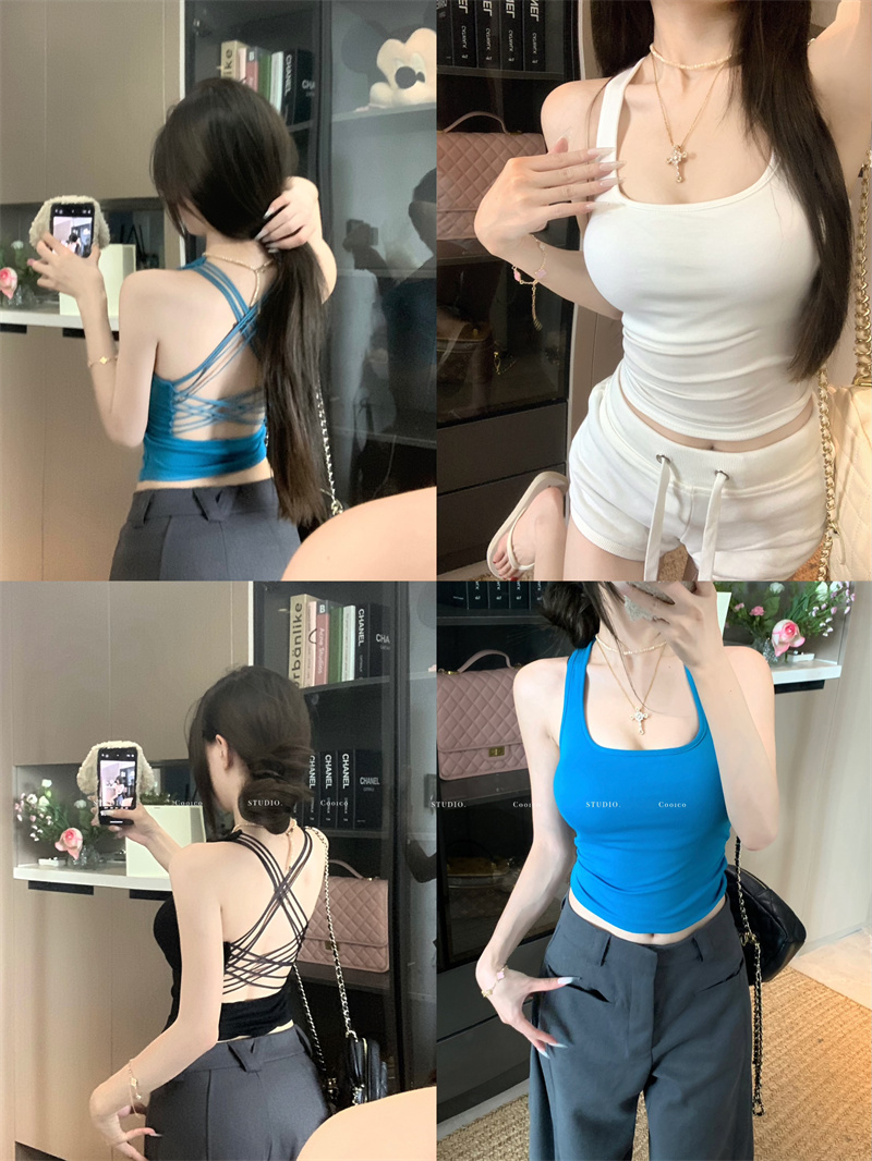 Real photo of hot girl backless design with chest pad vest suspender women's summer sleeveless top