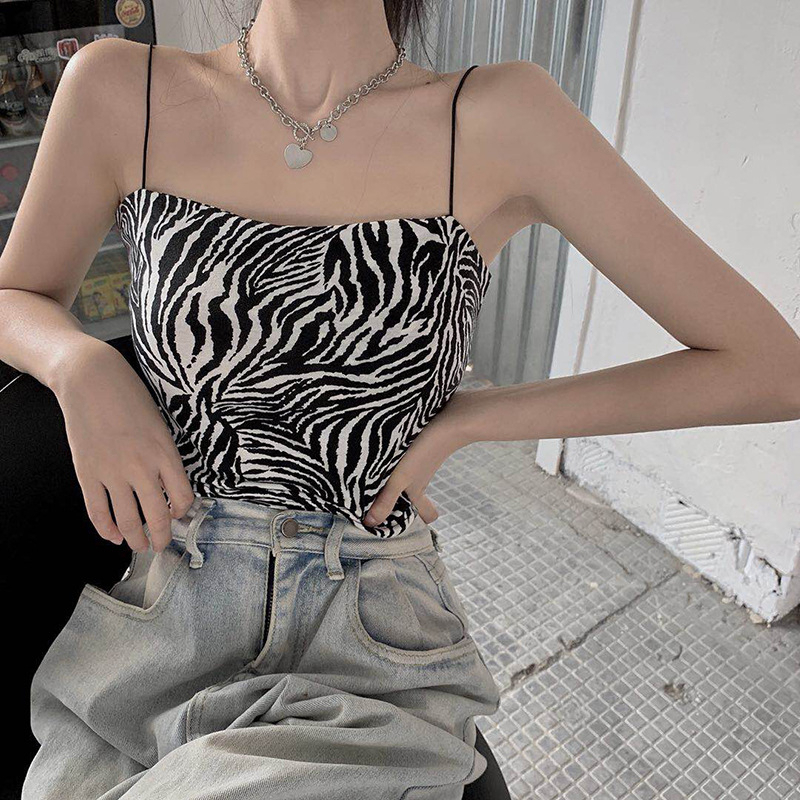 Foreign trade original new European and American suspender vest for women in summer sexy tight hot girls short zebra pattern wear