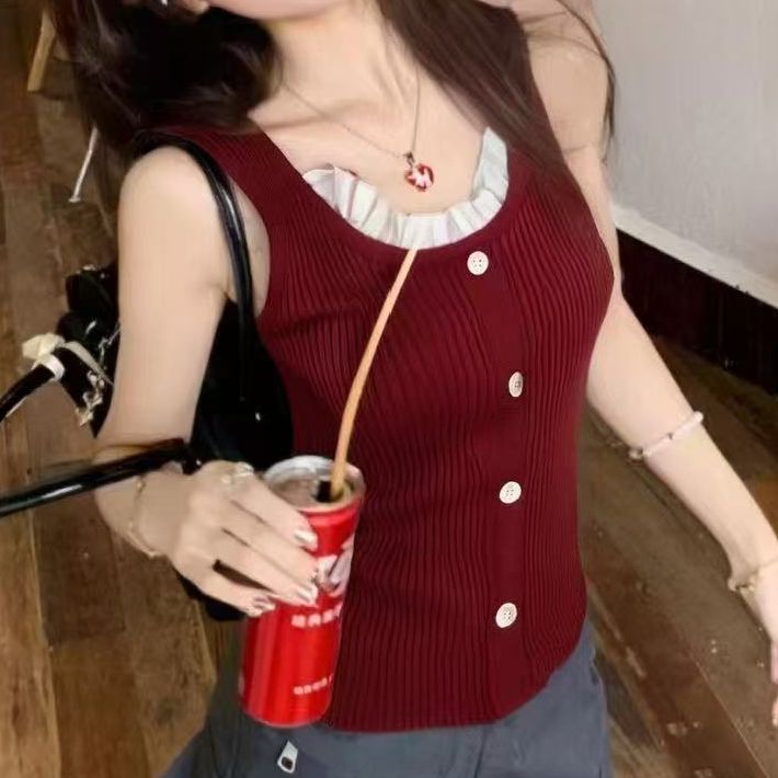 French beautiful mesh splicing small suspender vest for women with summer outside design and beautiful back strap top