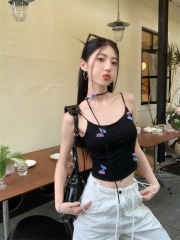 Real shot of women's 2025 new summer butterfly design hot girl short sleeveless top