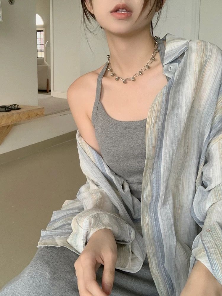 原版原版日系慵懶風甜美襯衣簡約寬鬆防曬襯衫外套女性感收腰顯瘦